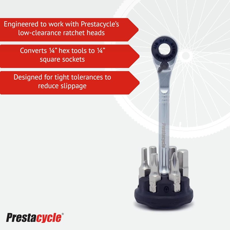 Prestacycle Professional Low-Profile 1/4" Hex to 1/4" Square Socket Adapter – Hardened S2 Steel, Nickel-Plated, Precision Bicycle Tool Accessory Compatible with All Hex Bit Hand Tools - Image 3